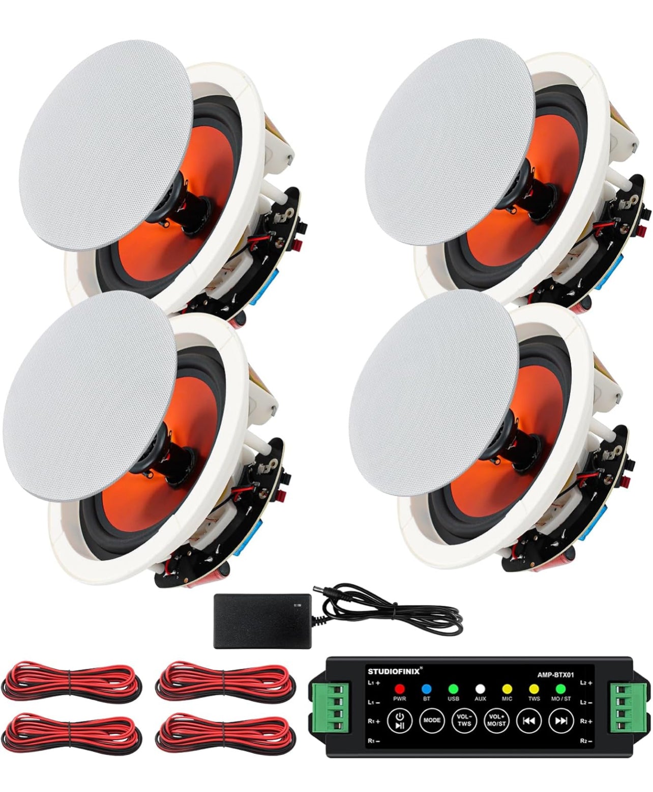 STUDIOFINIX Altavoces de techo Bluetooth de 6.5 pulgadas, sistema de altavoces empotrados con cable de 600 W