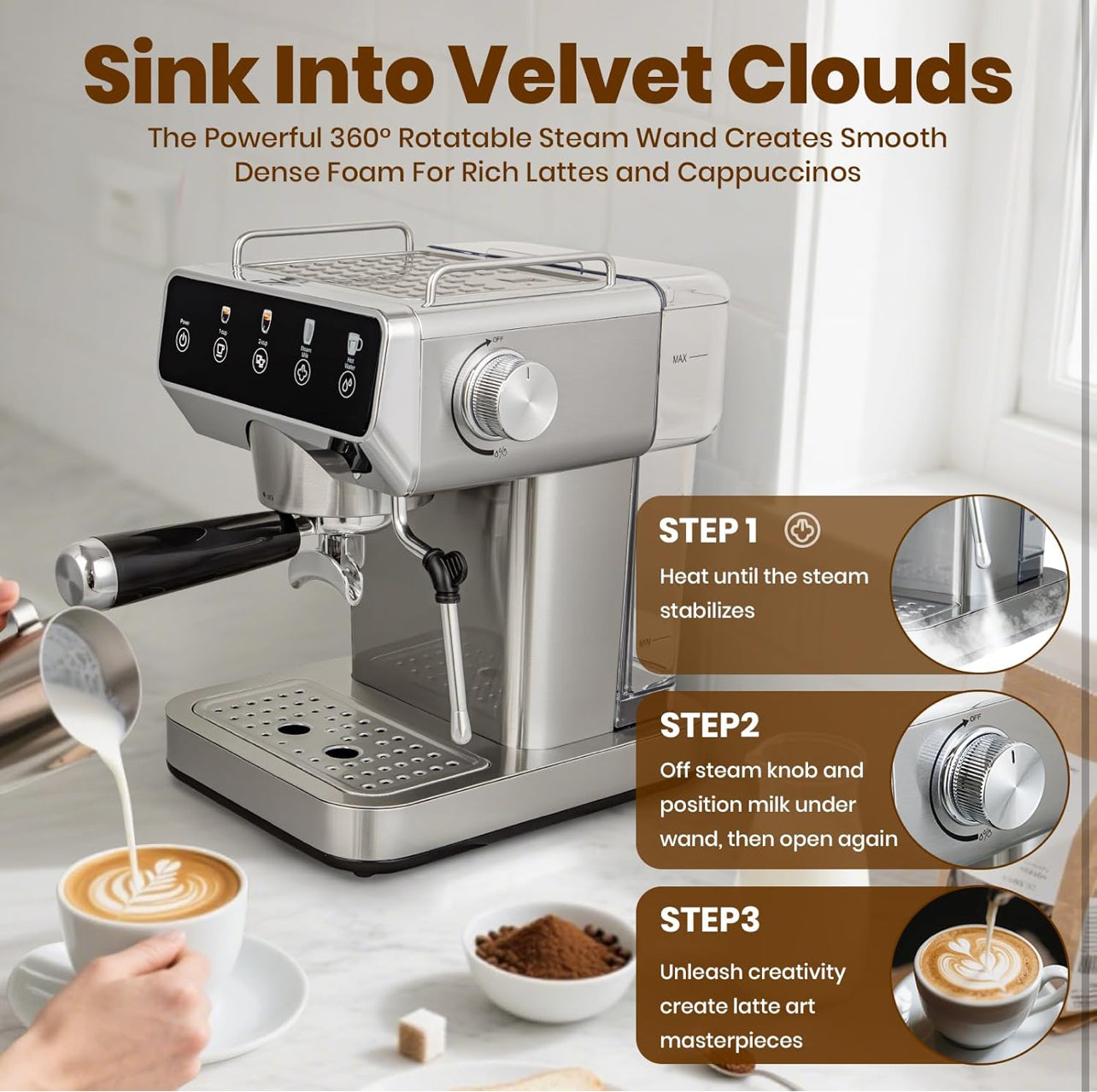 Expresso - Cafeteras con pantalla táctil, 20 bares, máquina de café profesional con espumador de leche