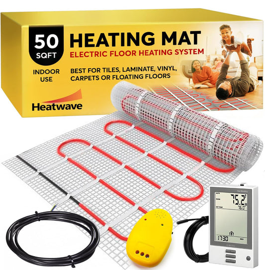 Sistema de calefacción por piso radiante eléctrico con termostato programable de 4.6 metros cuadrados