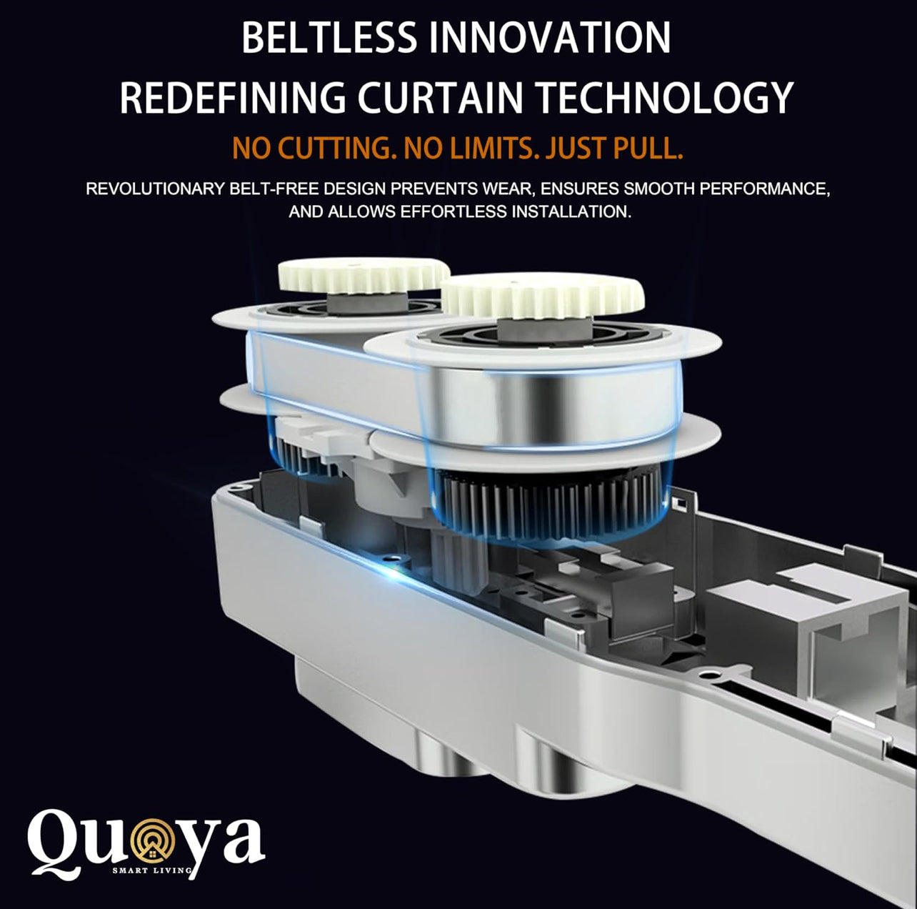 QUOYA BL01 - Cortina eléctrica inteligente sin cinturón, ajustable hasta 23.0 ft, sin cortes, velocidad ajustable, silencioso, funciona con Alexa, Google, Siri, Apple Watch, control remoto incluido