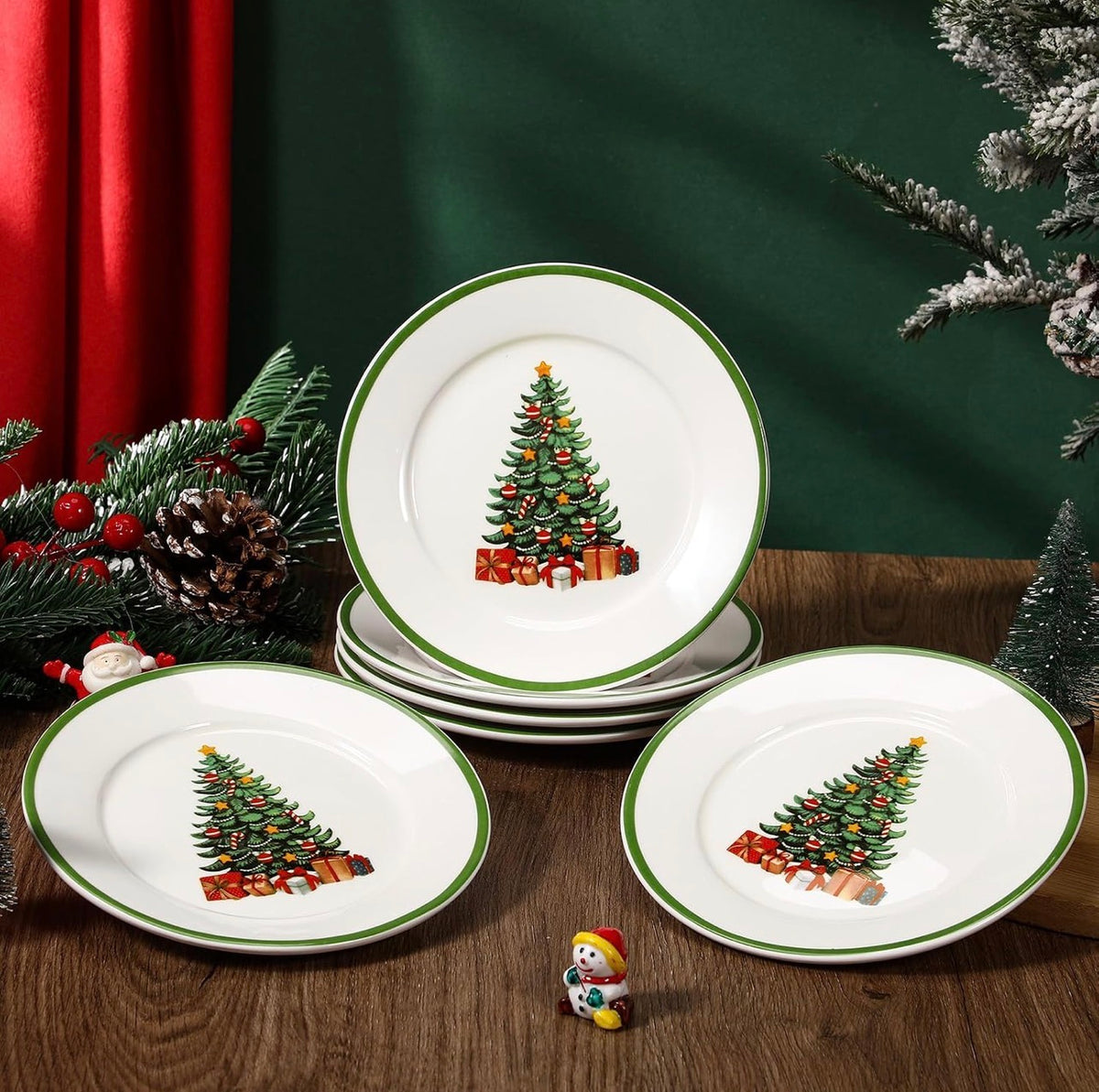 6 Piezas Platos de Navidad de Cerámica de 6 Pulgadas Decoraciones de Árbol de Navidad