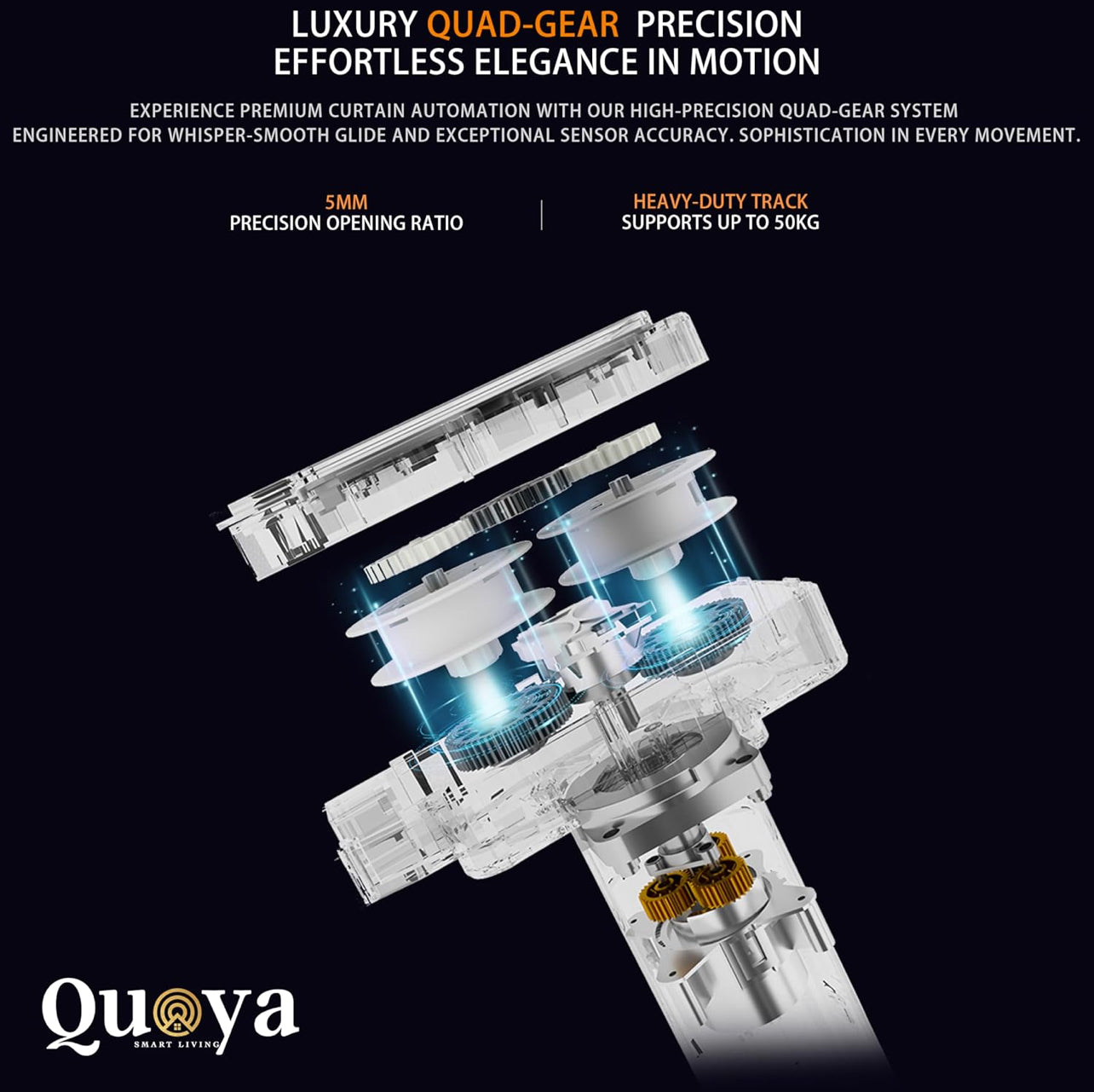 QUOYA BL01 - Cortina eléctrica inteligente sin cinturón, ajustable hasta 23.0 ft, sin cortes, velocidad ajustable, silencioso, funciona con Alexa, Google, Siri, Apple Watch, control remoto incluido
