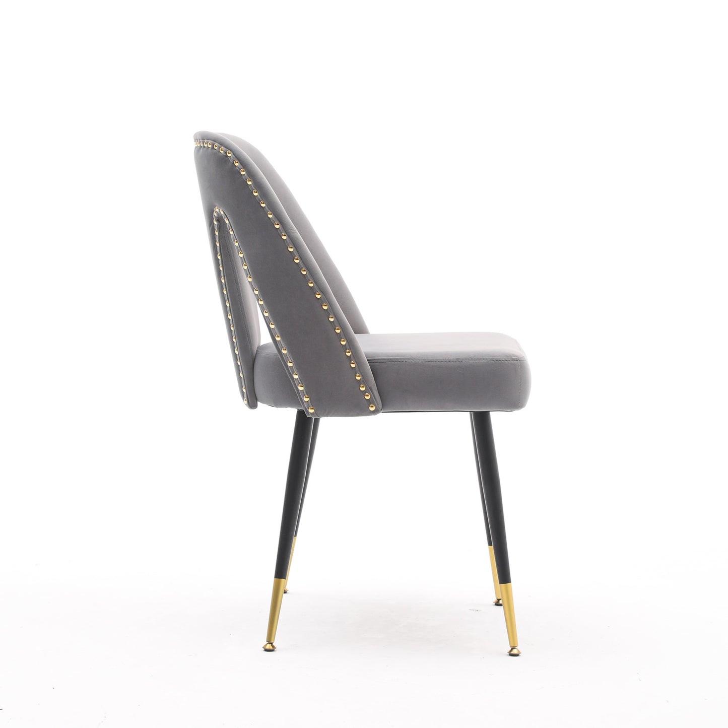 AA Furniture,Akoya Collection Modern Contemporary Velvet Upholstered Dining Chair With Nailheads And Gold Tipped Black Metal Legs Gray Set Of 2