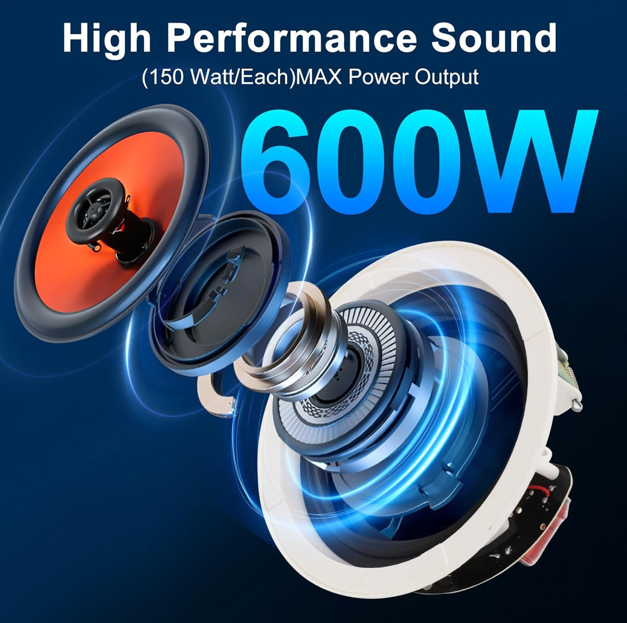 STUDIOFINIX Altavoces de techo Bluetooth de 6.5 pulgadas, sistema de altavoces empotrados con cable de 600 W