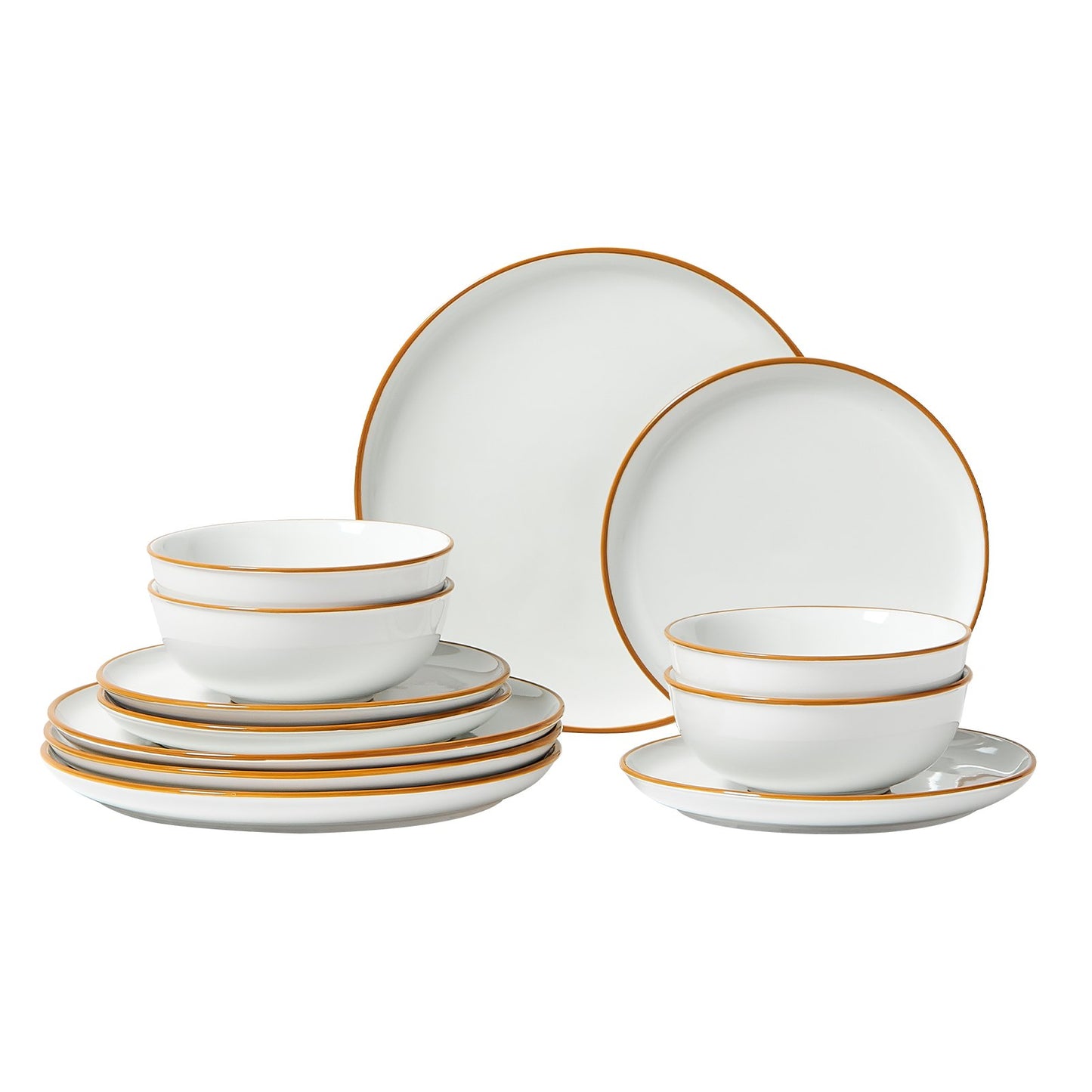 12 PCS Dinnerware Set Ceramic Plates And Bowls Sets Service For 4 White
