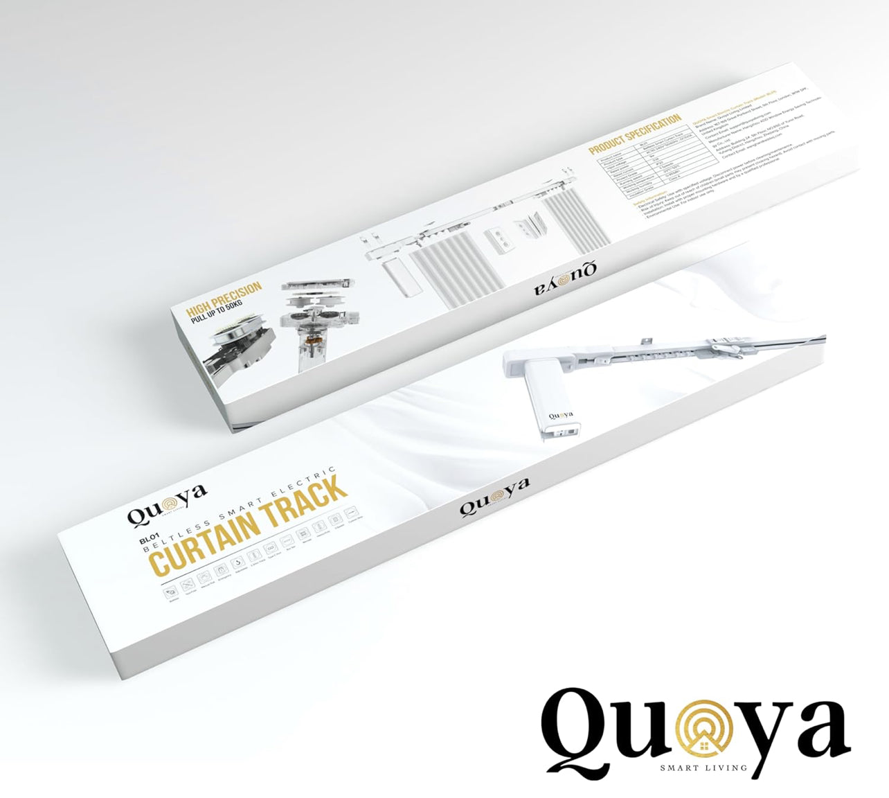 QUOYA BL01 - Cortina eléctrica inteligente sin cinturón, ajustable hasta 23.0 ft, sin cortes, velocidad ajustable, silencioso, funciona con Alexa, Google, Siri, Apple Watch, control remoto incluido