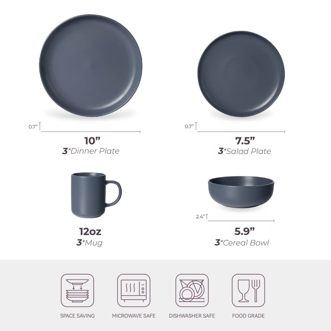 12-Piece Stoneware Dinnerware Sets With Mugs Microwave Dishwasher Safe Non-Toxic Dinner Plates Bowls Set Stackable Matte Glaze Kitchenware For 3