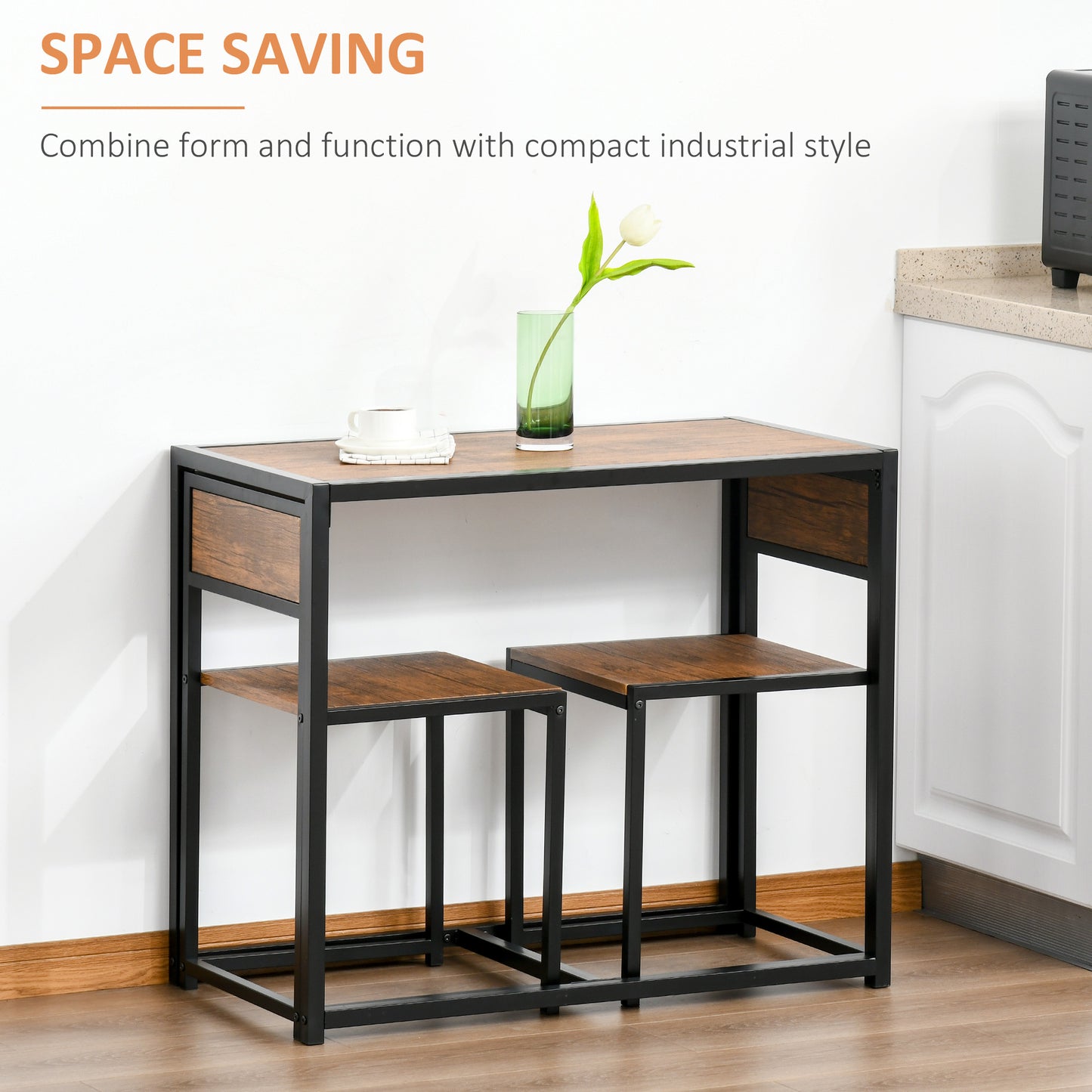 3-Piece Industrial Dining Table Set For 2, Kitchen Table And Chairs, Dining Room Sets For Small Spaces, Rustic Brown