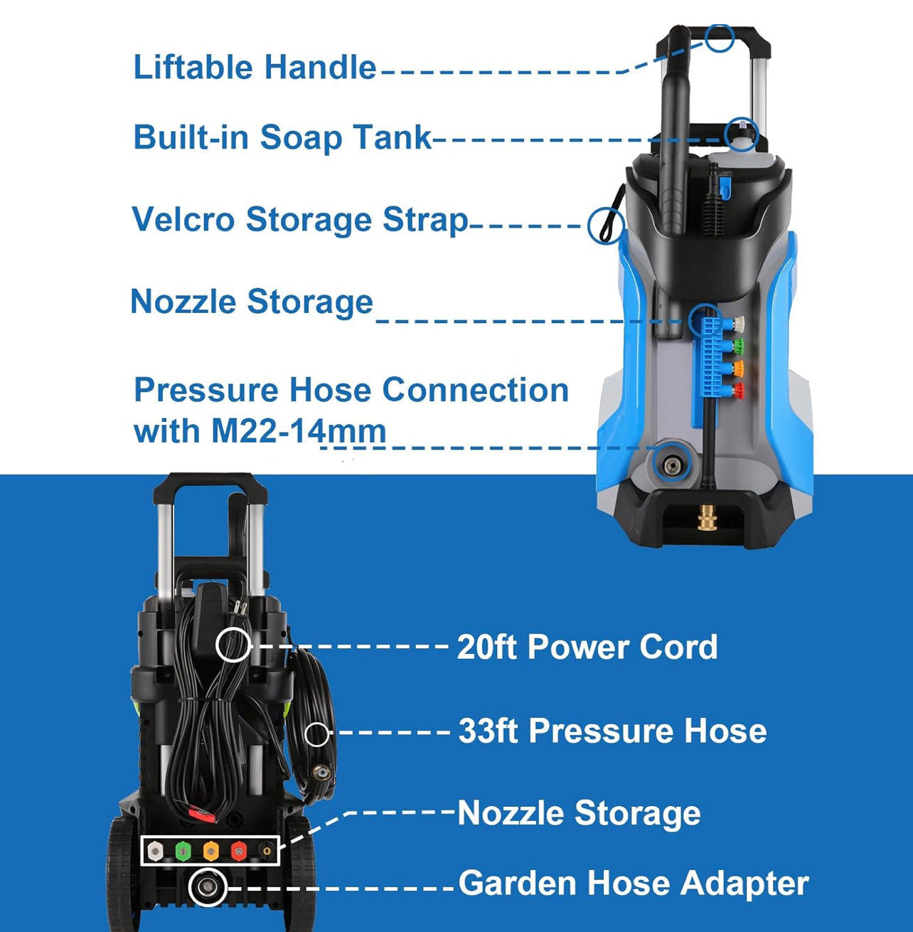 Lavadora eléctrica a presión 5000PSI 4.0GPM con manguera de presión M22-0.551 in 33 pies
