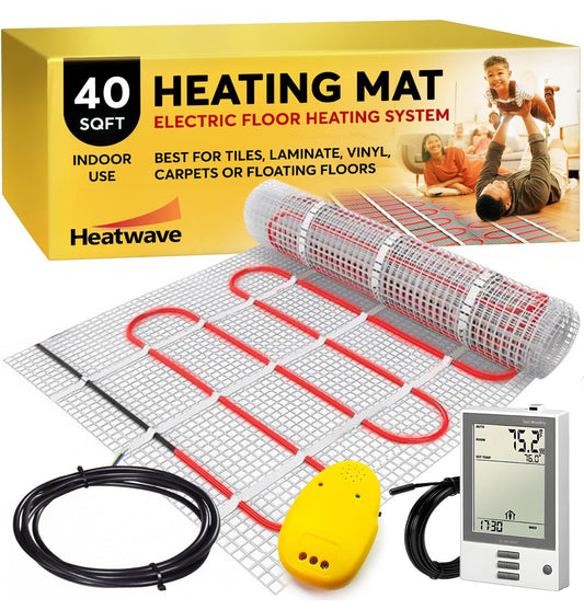 Sistema de calefacción por piso radiante eléctrico con termostato programable de 3.7 metros cuadrados