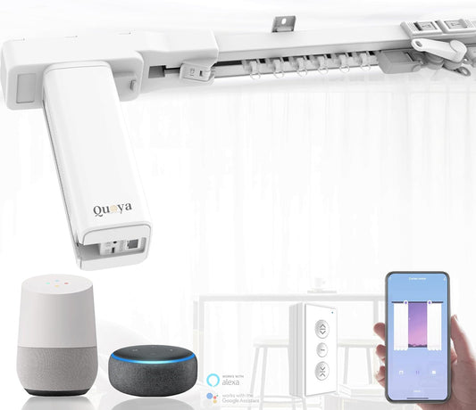 QUOYA BL01 - Cortina eléctrica inteligente sin cinturón, ajustable hasta 23.0 ft, sin cortes, velocidad ajustable, silencioso, funciona con Alexa, Google, Siri, Apple Watch, control remoto incluido