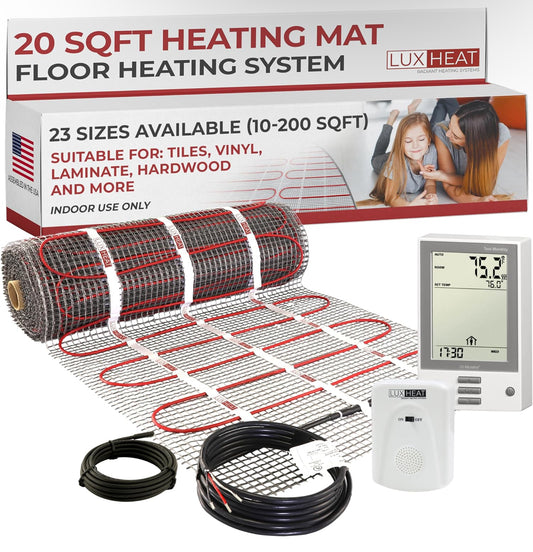 Kit completo de tapetes de calefacción de piso eléctricos de 120 V, de 1.8 metros cuadrados sistema por irradiación del piso, incluye alarma, termostato programable