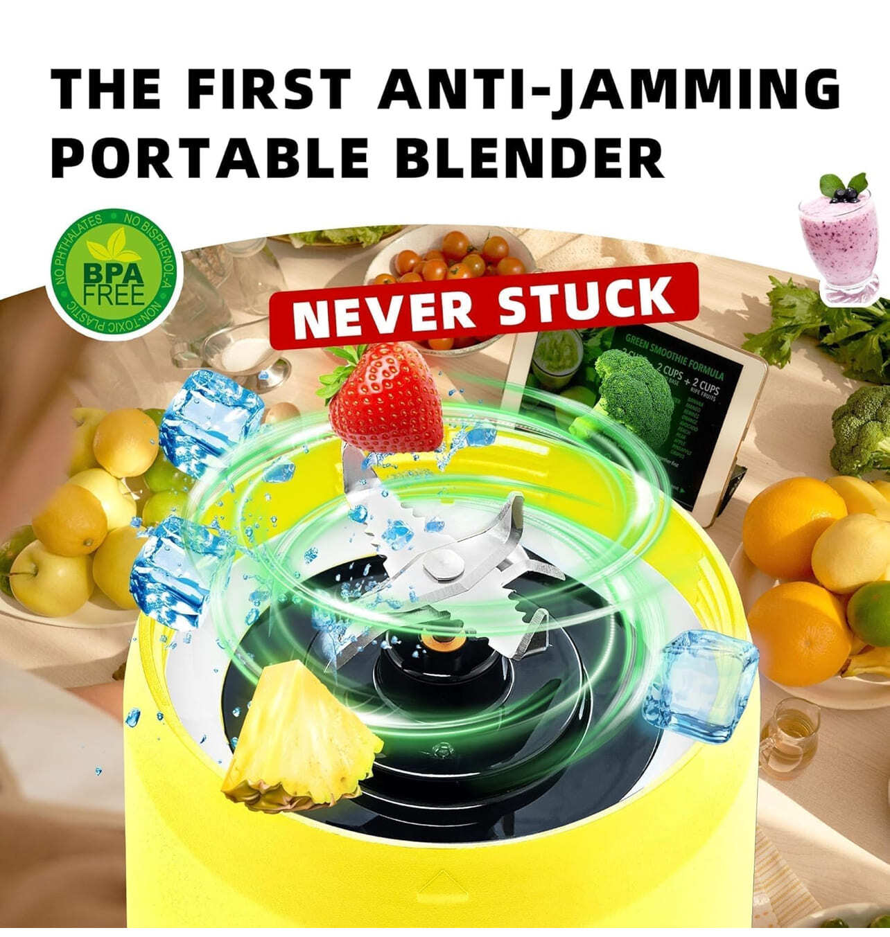 Licuadora portátil para batidos y batidos, antiatascos, recargable USB-C de 24 onzas, sin BPA