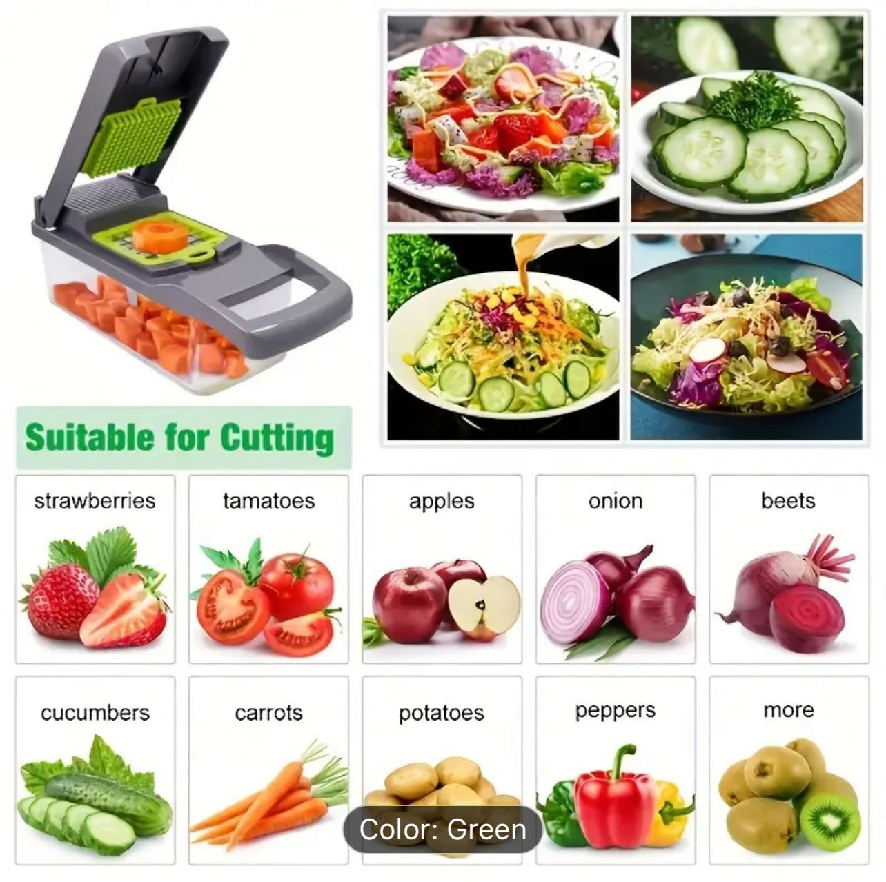 Pro Series 16 en 1 picadora de verduras, picadora de cebolla AIGLE nova con contenedor, trituradora de pepino y frutas, rebanadora