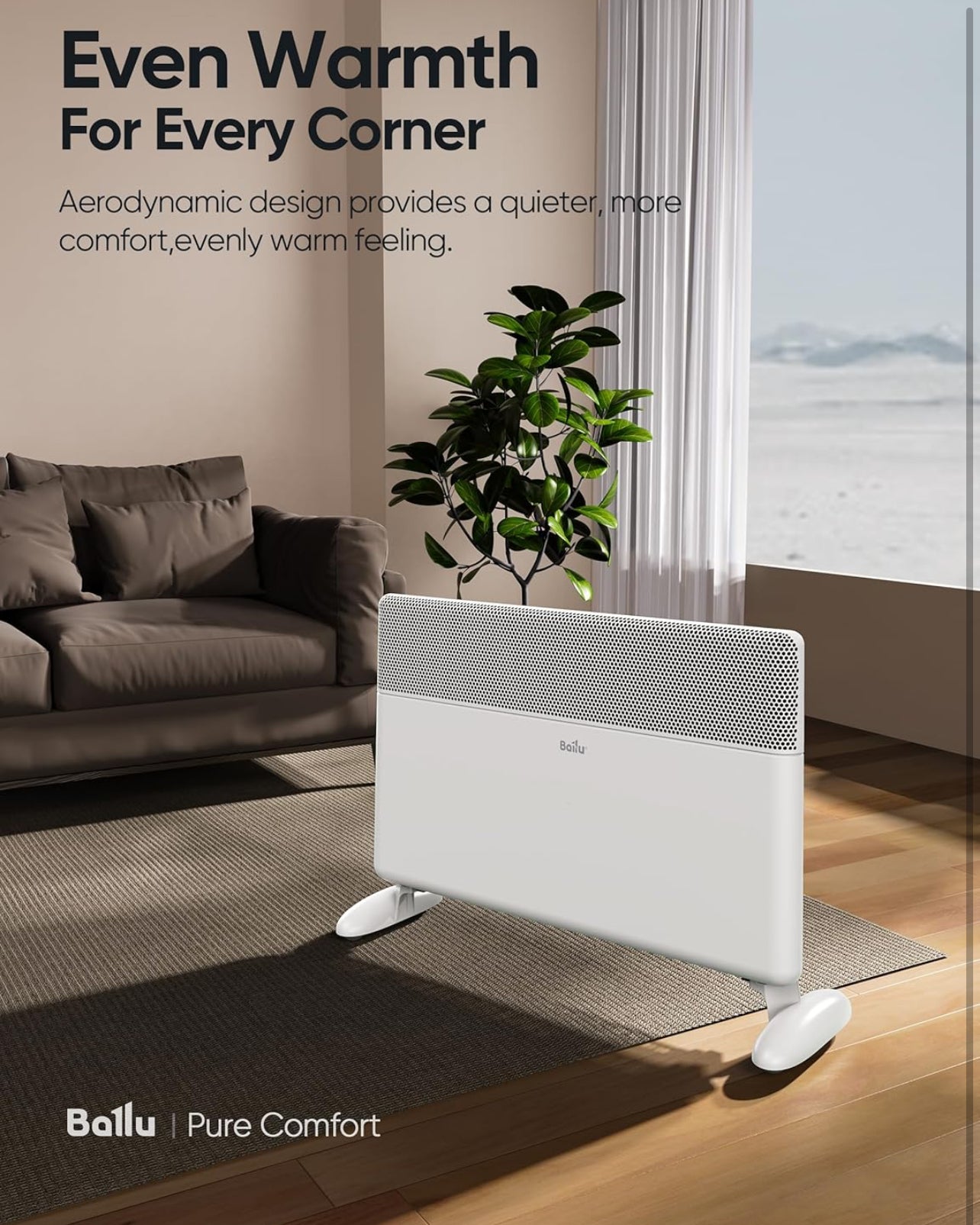 Calentador de espacio con panel de convección Ballu, calentador de ambiente completo de 1500 W para uso en interiores
