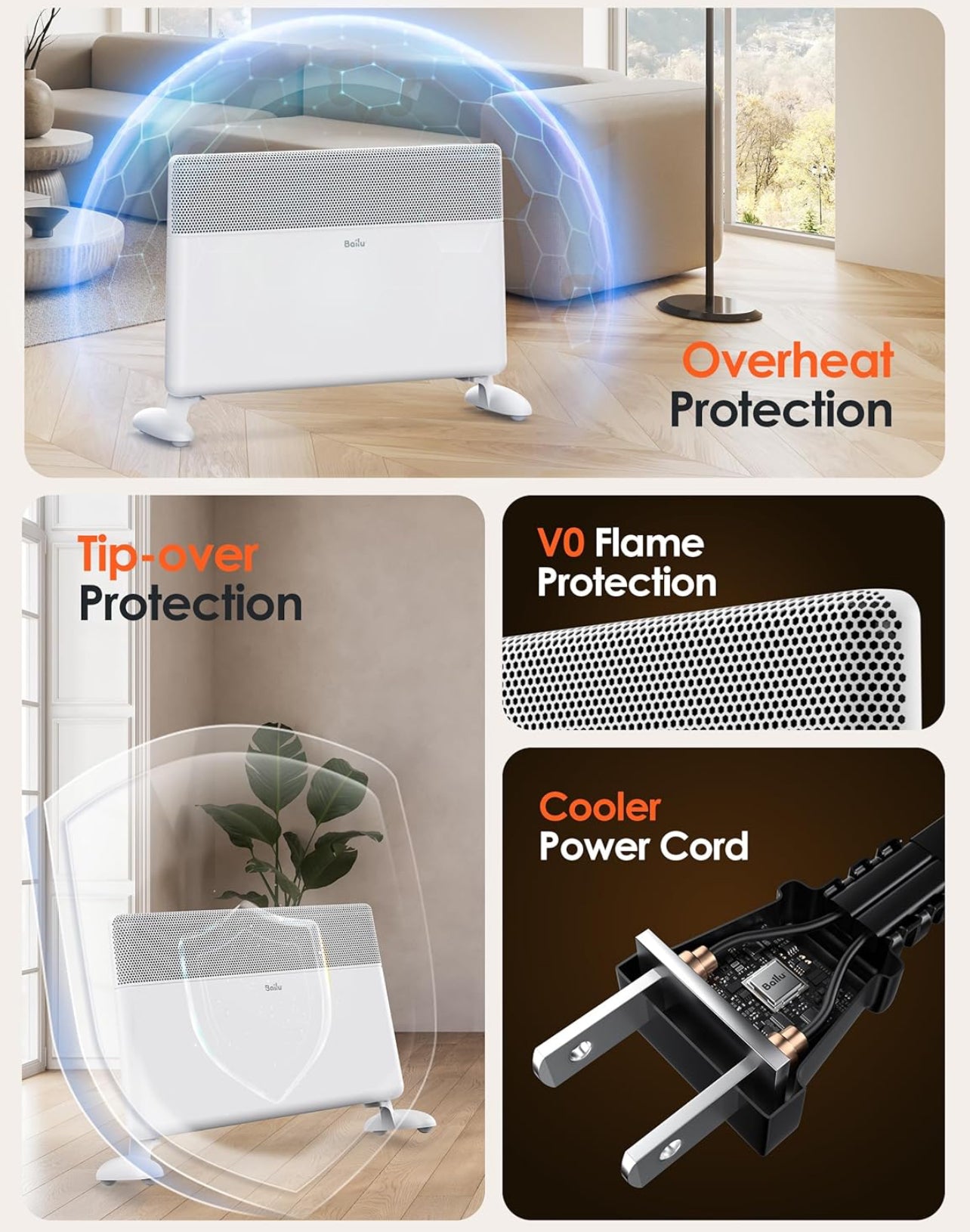 Calentador de espacio con panel de convección Ballu, calentador de ambiente completo de 1500 W para uso en interiores