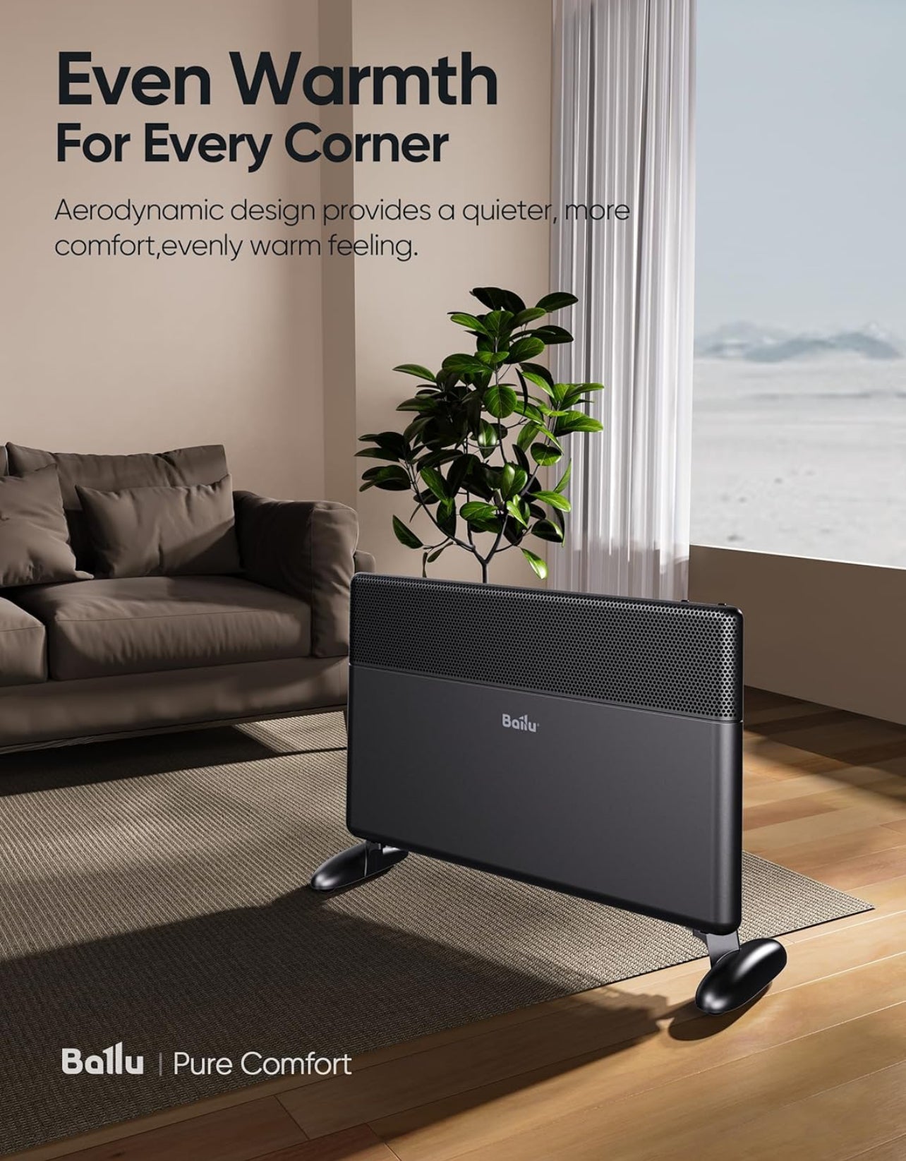 Calentador de espacio con panel de convección Ballu, calentador de ambiente completo de 1500 W para uso en interiores