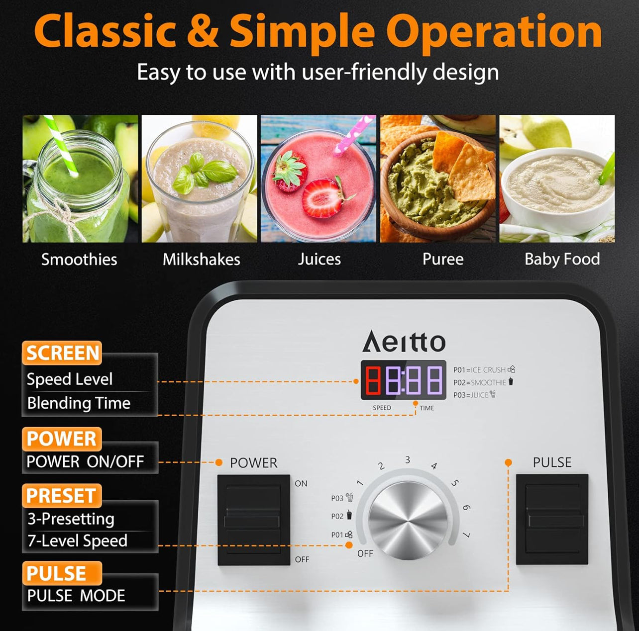 Aeitto Licuadora, licuadoras para cocina con motor de 1500 vatios