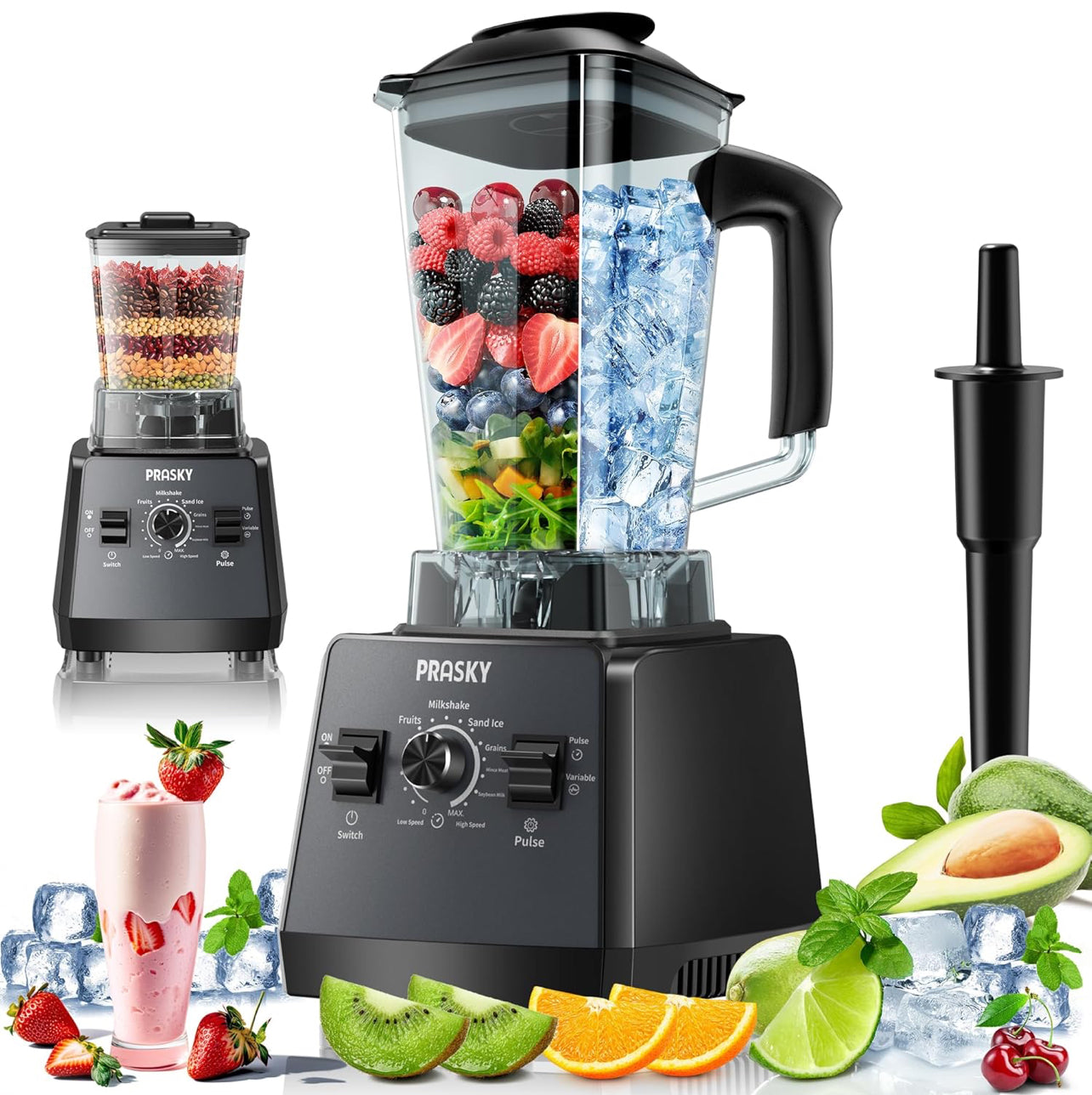 Licuadora profesional, licuadora de batidos, 2400 vatios/1000 vatios, combo de licuadora y molinillo de 25000 rpm, potente batidora de cocina de 68 onzas
