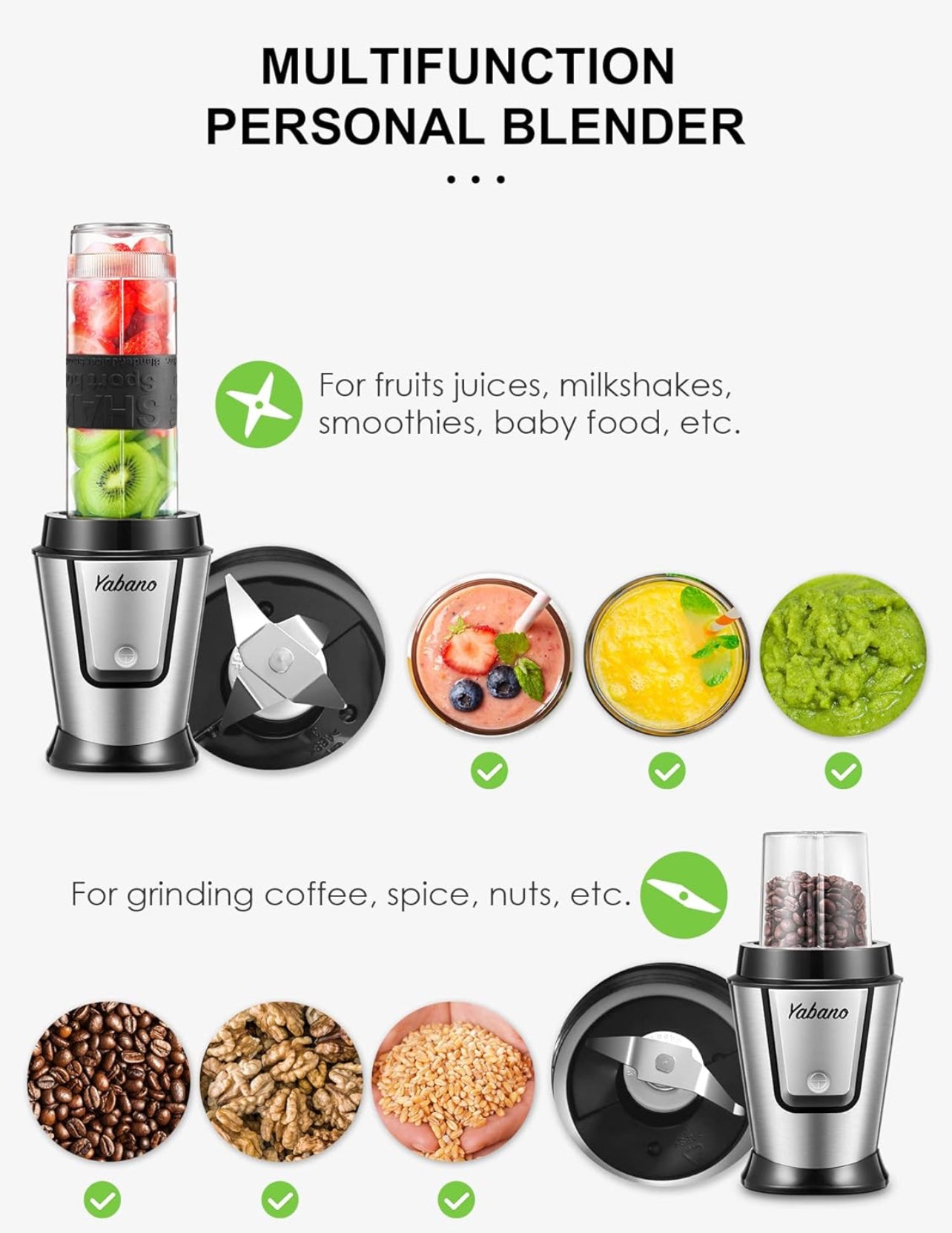 Licuadora personal, botella eléctrica para batido con 2 botellas de 20 oz y tarro de café