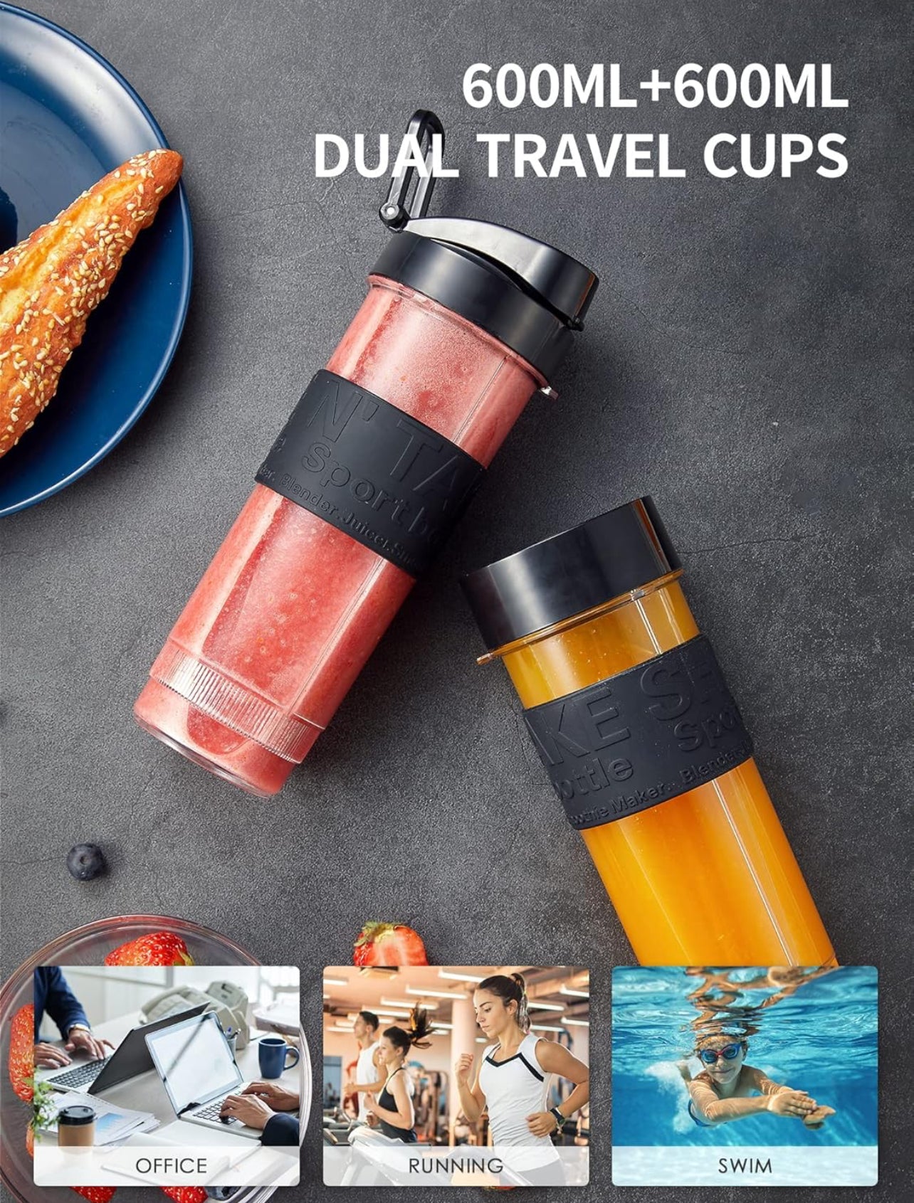 Licuadora personal, botella eléctrica para batido con 2 botellas de 20 oz y tarro de café