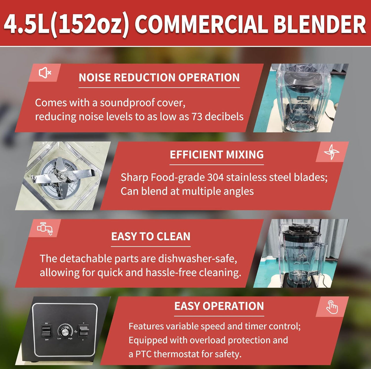 Licuadora comercial GeLicuadora comercial de 4.5 L (152 onzas) licuadora profesional
