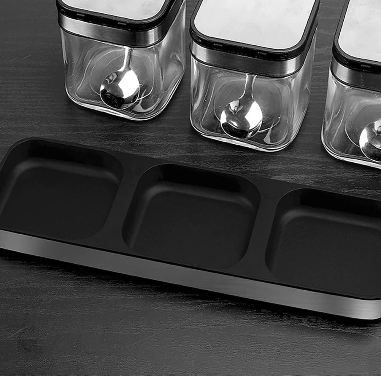 Antetek A-XINTONG - Juego de 3 cajas de condimentos con tapas y cucharas de acero