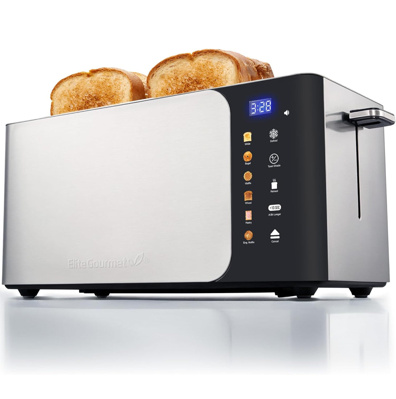 Tostadora digital de ranura larga de 4 rebanadas, ranuras de 1.5 pulgadas de ancho para paneles gruesos y función de bagel, pantalla táctil LED,