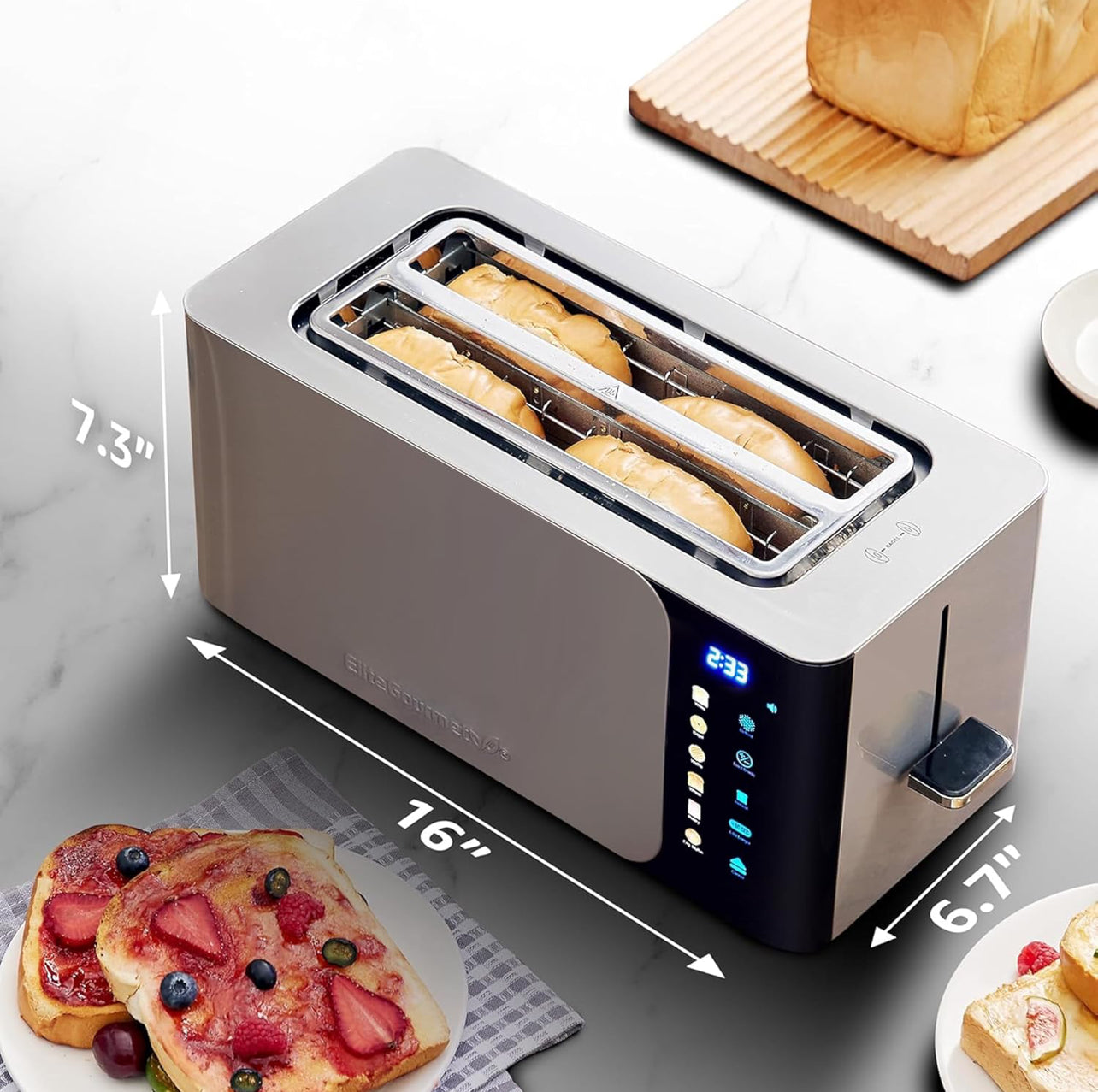 Tostadora digital de ranura larga de 4 rebanadas, ranuras de 1.5 pulgadas de ancho para paneles gruesos y función de bagel, pantalla táctil LED,