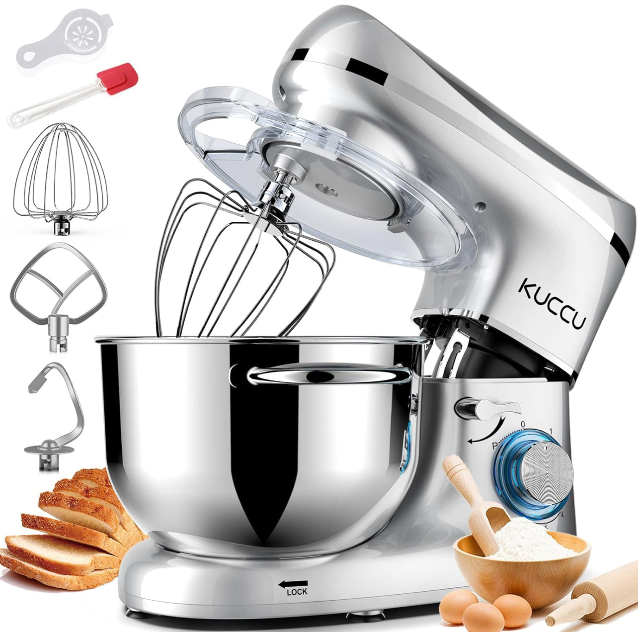 Batidora de pedestal con cabezal inclinable y capacidad para 5.5 cuartos de galón, batidora eléctrica de cocina de 660 W, 6 velocidades