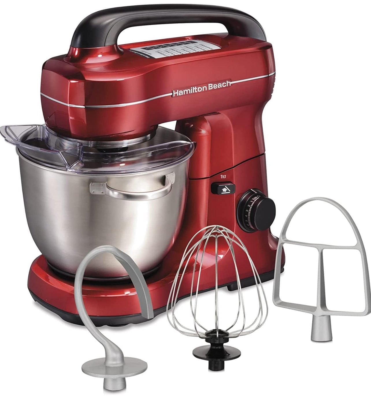 Beach Batidora eléctrica de pie, 4 cuartos de galón, gancho para masa, accesorios planos para batidor, protector contra salpicaduras, 7 velocidades