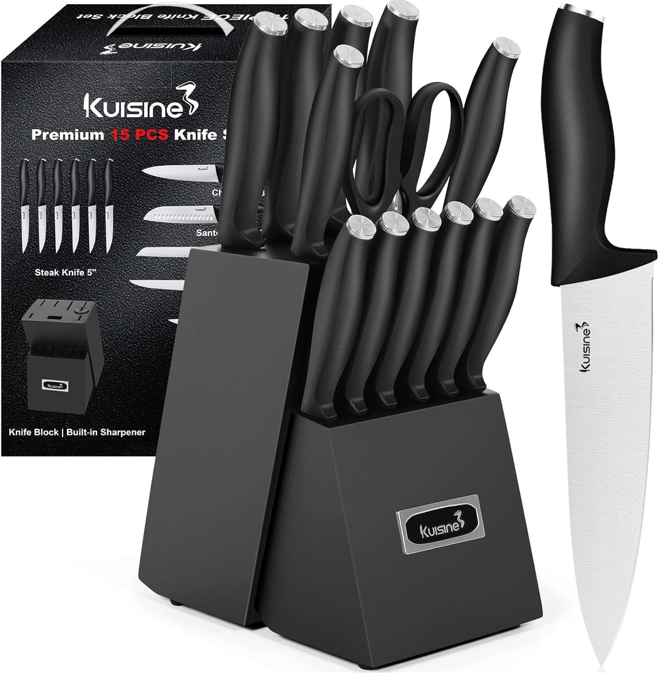 Juego de cuchillos de chef, juego de cuchillos de bloque de acero inoxidable de alto carbono