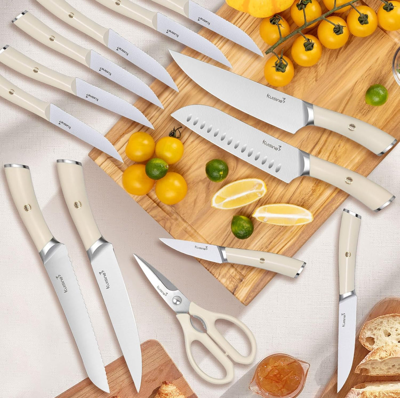 Juego de cuchillos de chef, juego de cuchillos de bloque de acero inoxidable de alto carbono