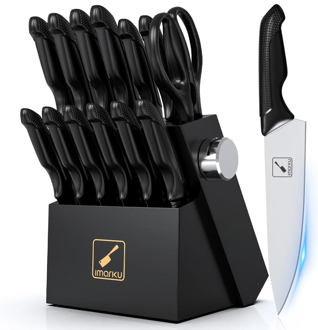 Juego de cuchillos afilados con bloque y afilador, juego de cuchillos de cocina profesionales de acero inoxidable con mango ergonómico antideslizante