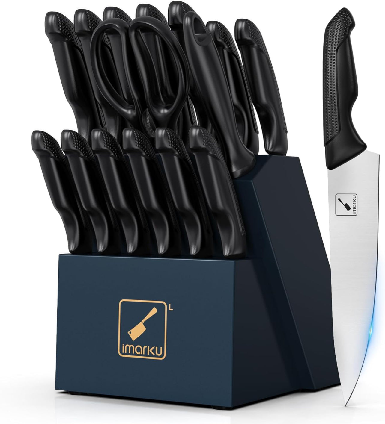 Juego de cuchillos afilados con bloque y afilador, juego de cuchillos de cocina profesionales de acero inoxidable con mango ergonómico antideslizante