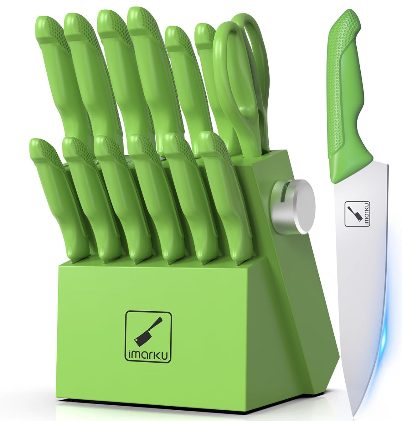 Juego de cuchillos afilados con bloque y afilador, juego de cuchillos de cocina profesionales de acero inoxidable con mango ergonómico antideslizante