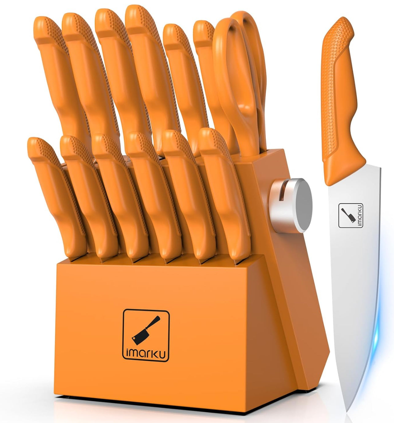 Juego de cuchillos afilados con bloque y afilador, juego de cuchillos de cocina profesionales de acero inoxidable con mango ergonómico antideslizante
