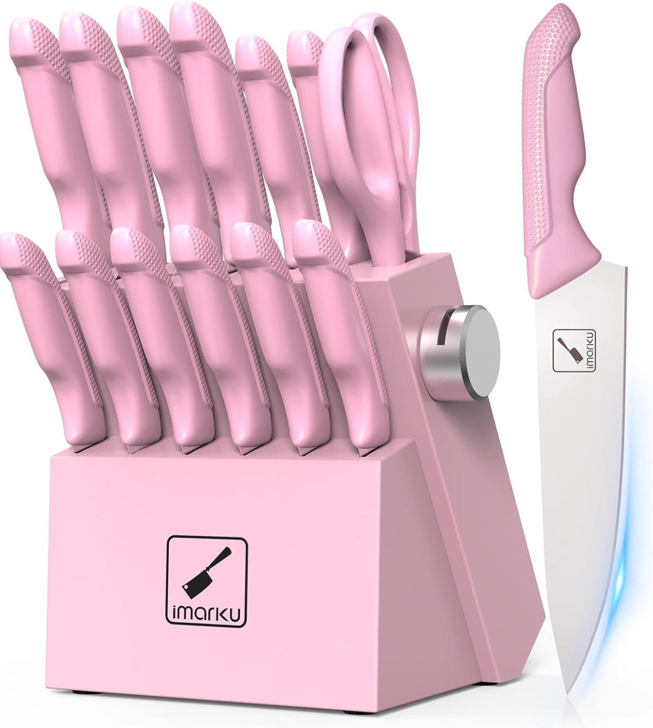 Juego de cuchillos afilados con bloque y afilador, juego de cuchillos de cocina profesionales de acero inoxidable con mango ergonómico antideslizante