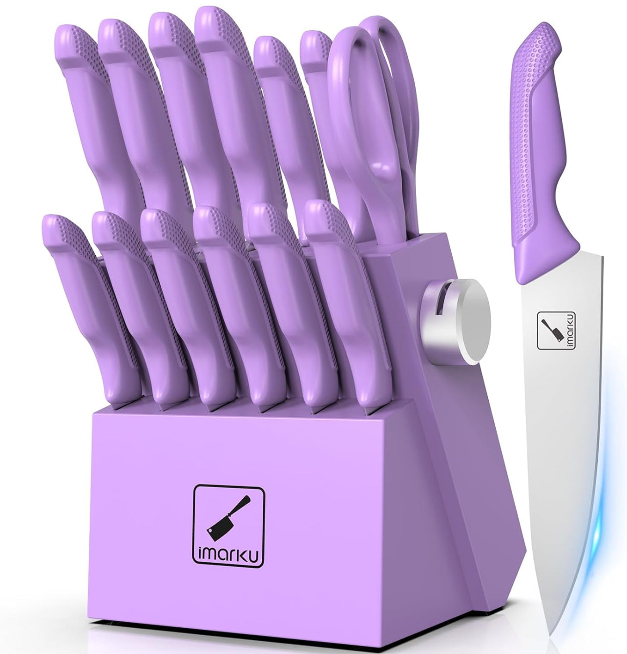 Juego de cuchillos afilados con bloque y afilador, juego de cuchillos de cocina profesionales de acero inoxidable con mango ergonómico antideslizante