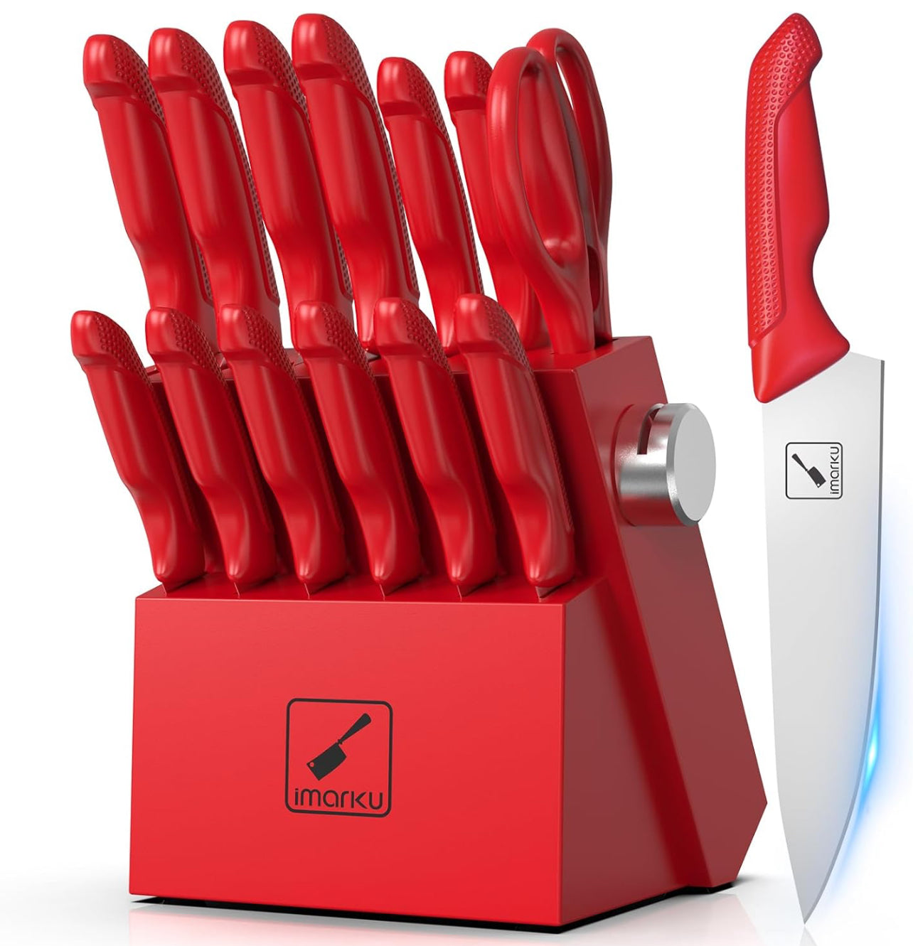 Juego de cuchillos afilados con bloque y afilador, juego de cuchillos de cocina profesionales de acero inoxidable con mango ergonómico antideslizante
