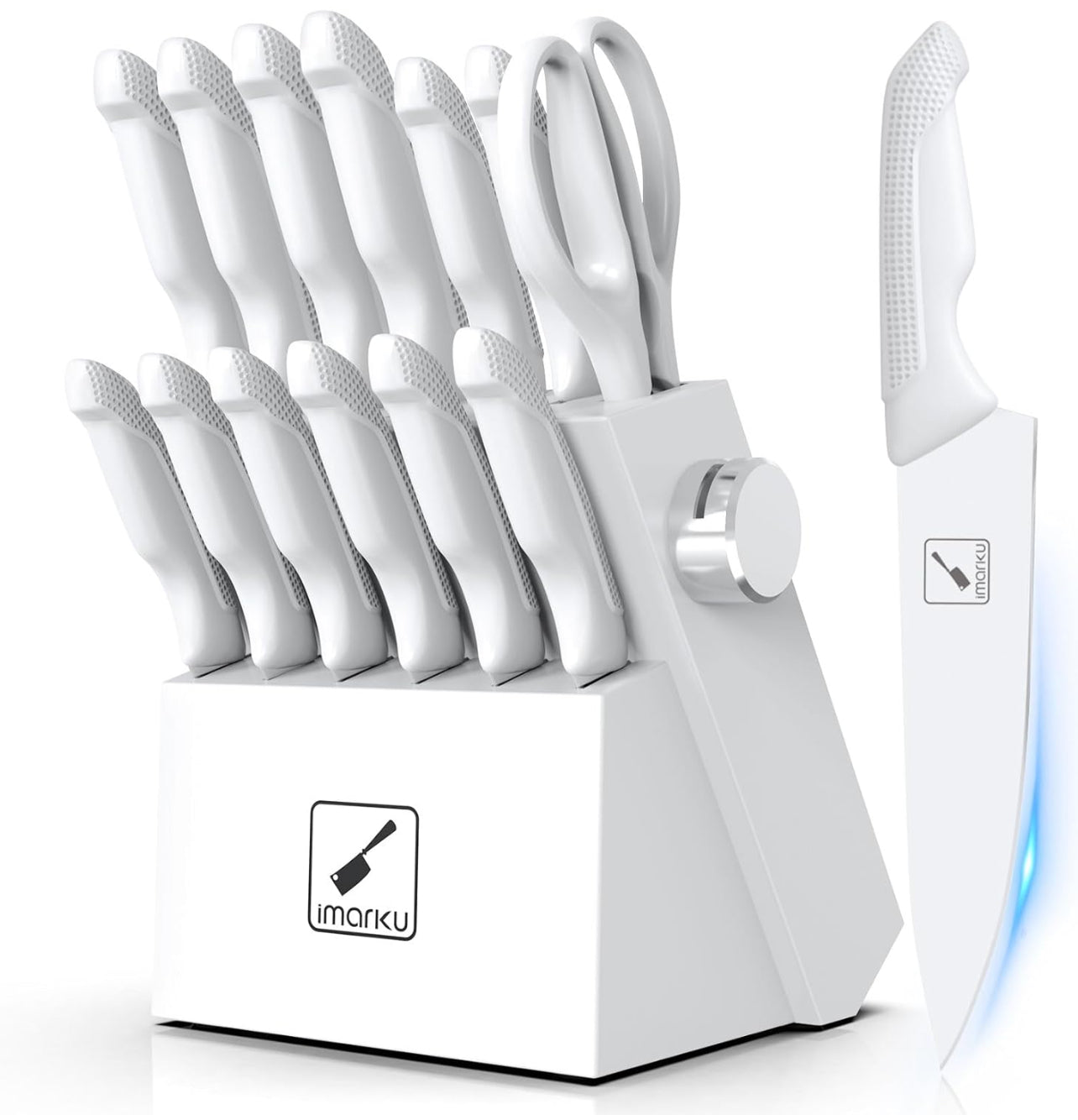 Juego de cuchillos afilados con bloque y afilador, juego de cuchillos de cocina profesionales de acero inoxidable con mango ergonómico antideslizante