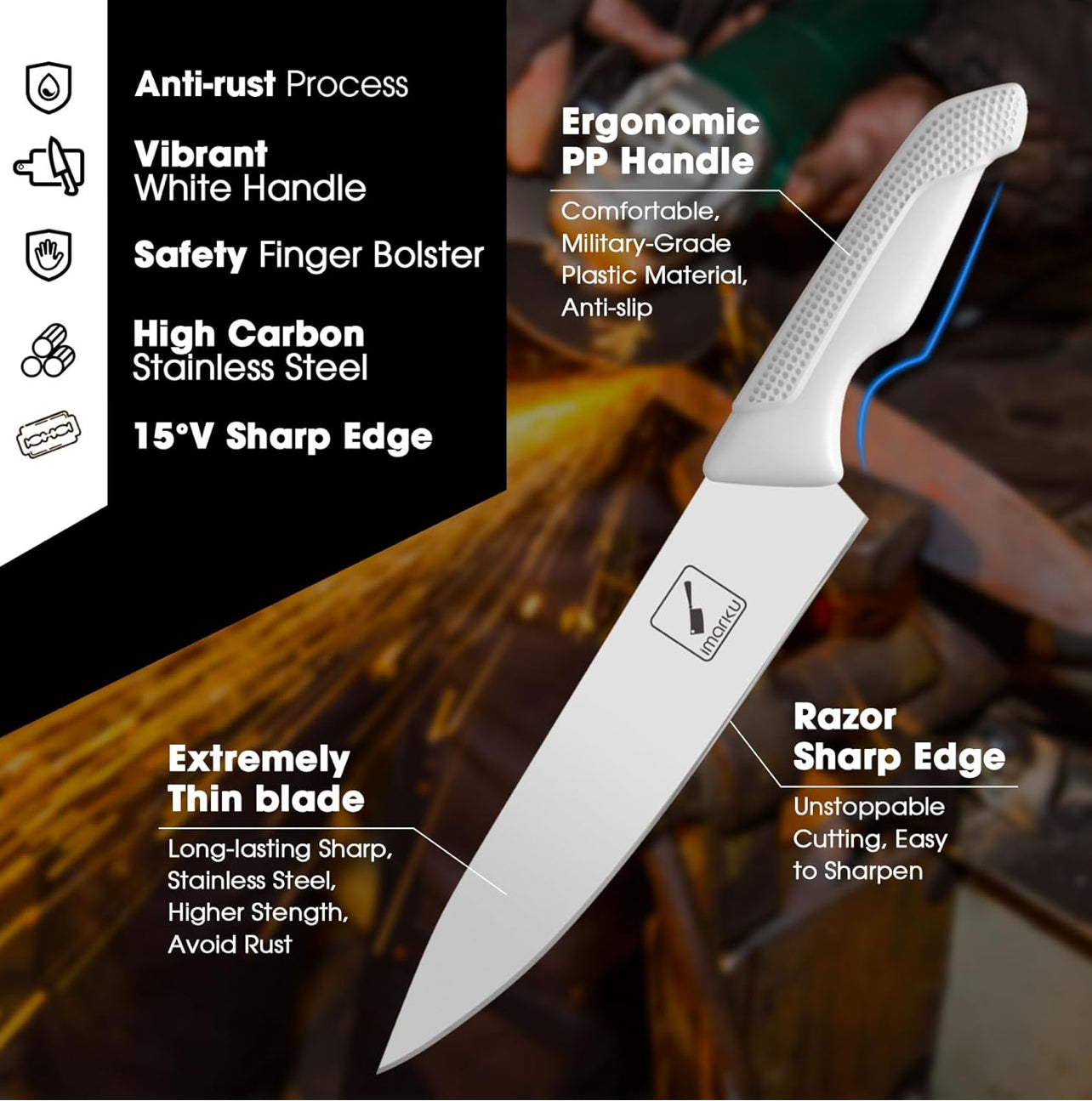 Juego de cuchillos afilados con bloque y afilador, juego de cuchillos de cocina profesionales de acero inoxidable con mango ergonómico antideslizante