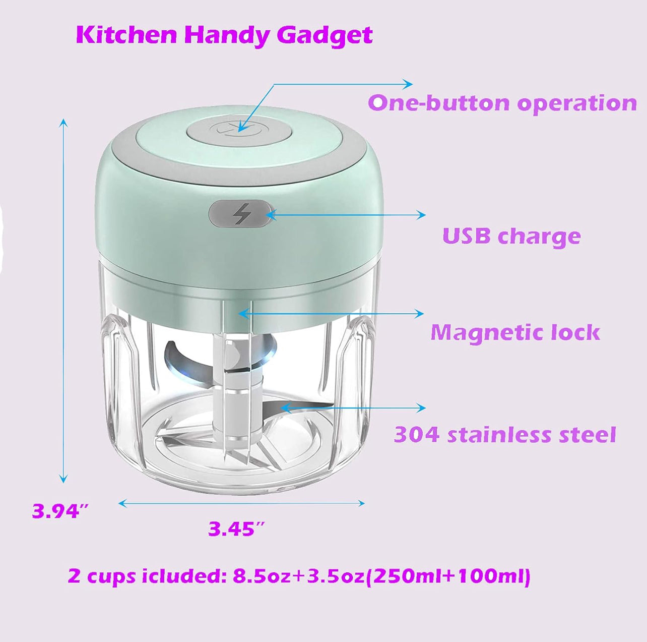 Mini picador eléctrico de alimentos, procesador de alimentos pequeños recargable para ajo, puré, cebolla, hierbas, verduras, jengibre