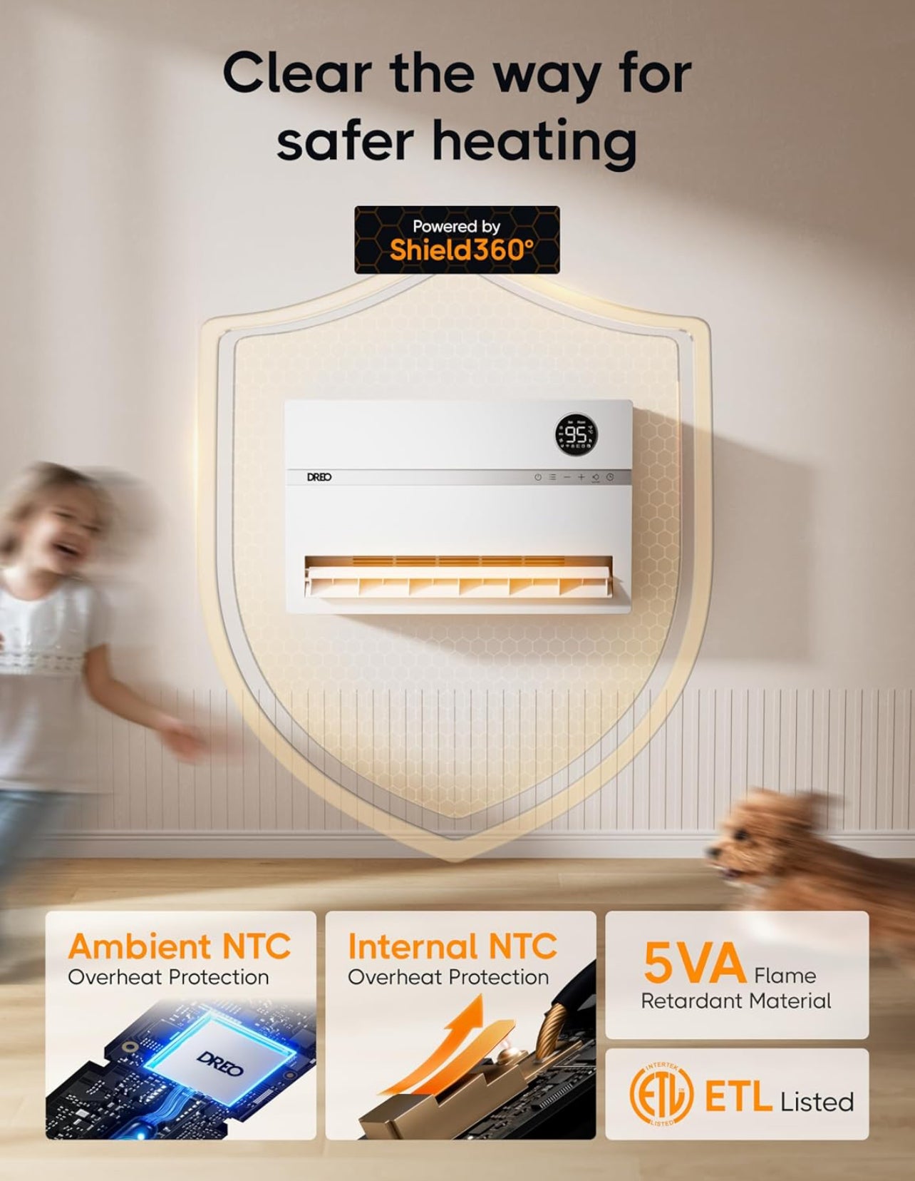Calentador de pared inteligente, calentador eléctrico para dormitorio de 1500 W, oscilación vertical de 120°, termostato ajustable, control remoto, temporizador de 24 horas
