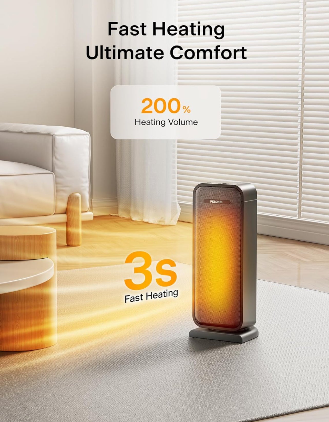 Calentador de espacio para interiores con oscilación de 75° y control remoto, calentador portátil