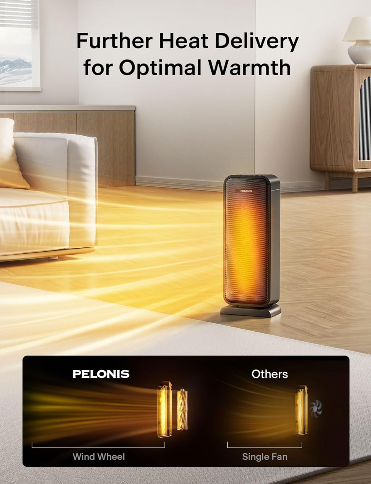 Calentador de espacio para interiores con oscilación de 75° y control remoto, calentador portátil