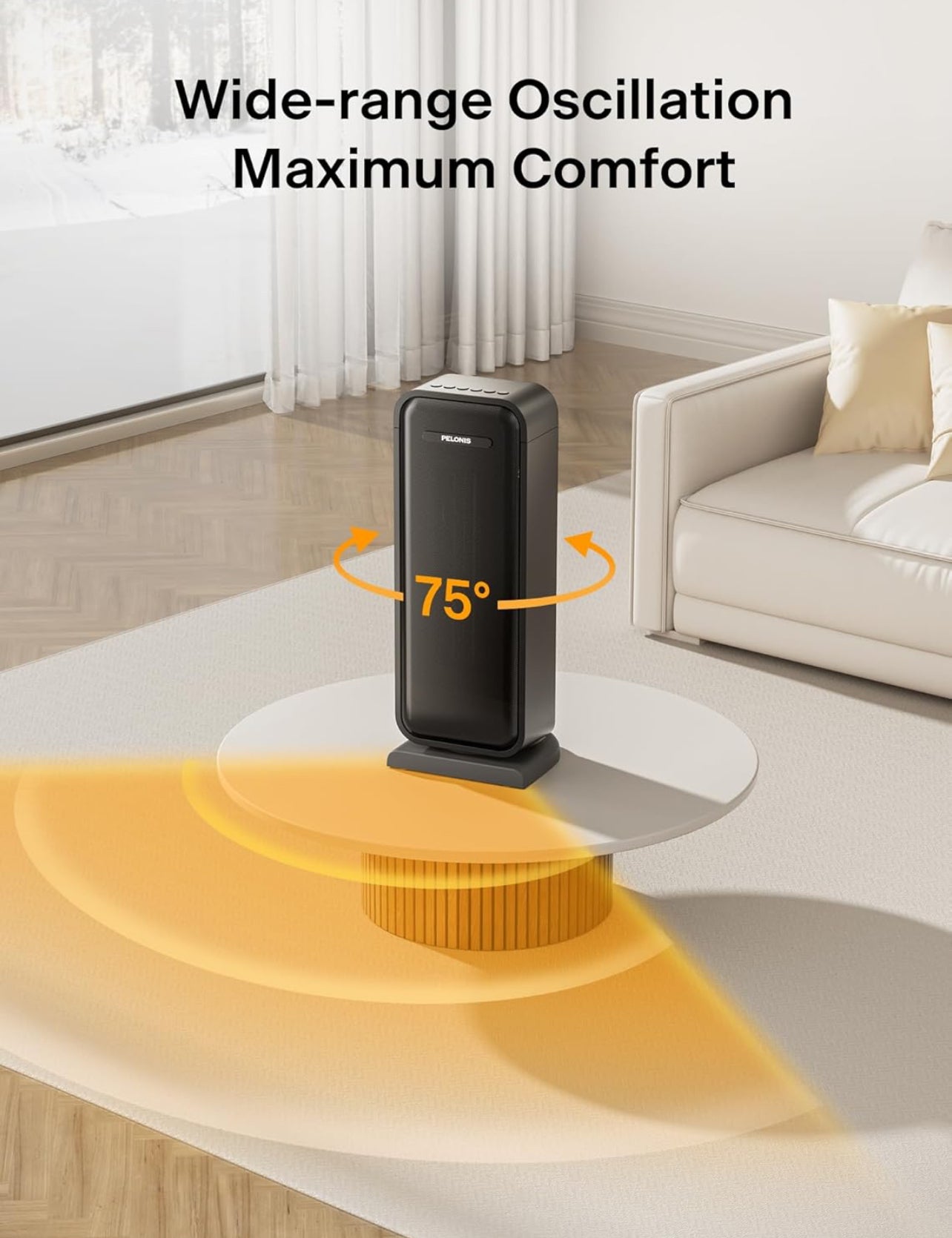Calentador de espacio para interiores con oscilación de 75° y control remoto, calentador portátil