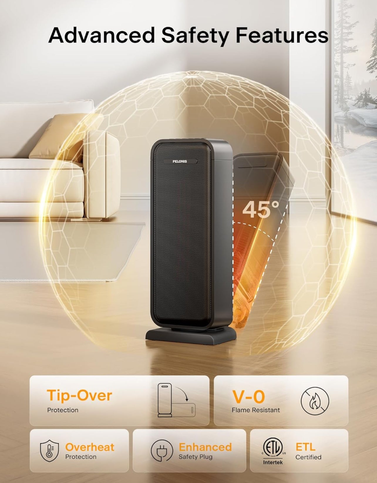 Calentador de espacio para interiores con oscilación de 75° y control remoto, calentador portátil