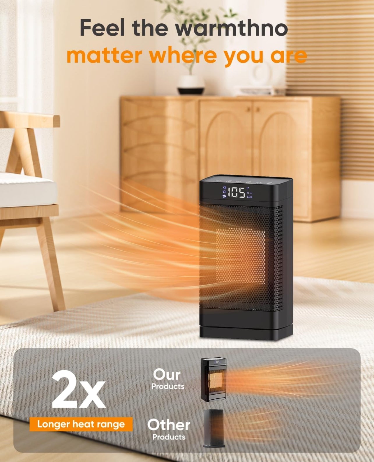 Calentador de espacio de 105 °F /1500 W, calentadores eléctricos portátiles para interiores,