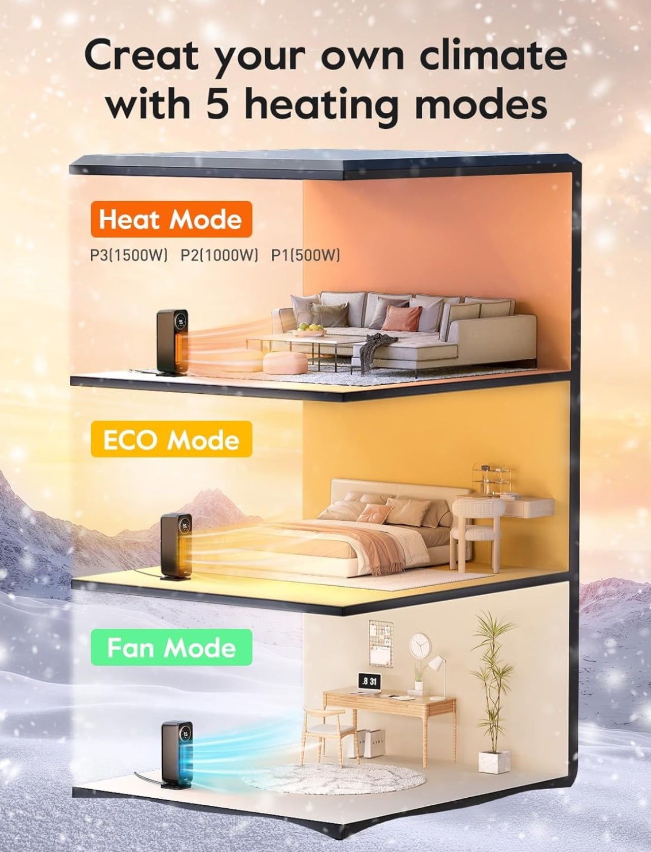 Calentadores de espacio con panel táctil para uso en interiores, calentador eléctrico de calentamiento rápido de 1500 W